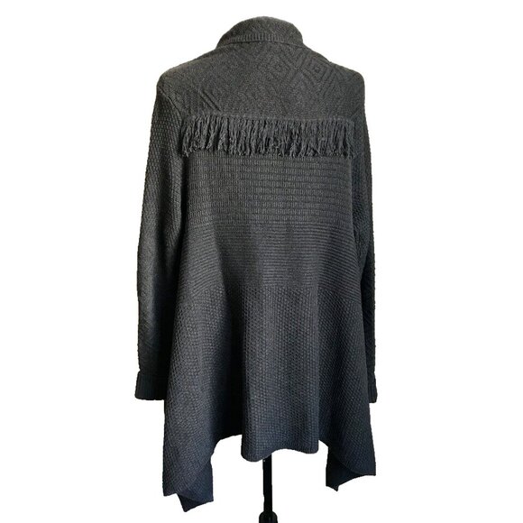 LUCKY BRAND Live in Love Long Sleeve Sweater Size XS Dark Gray Fringe Waterfall - Picture 5 of 8